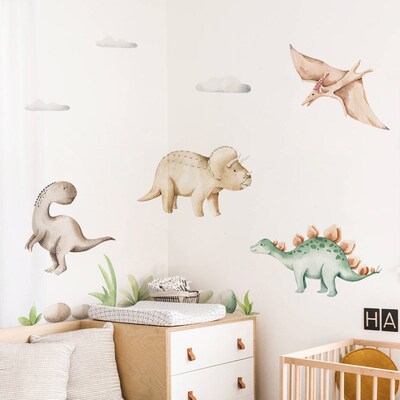 《Tanzania》卡通恐龙乐园插画 画壁纸宝宝房墙上贴纸自黏贴画 画