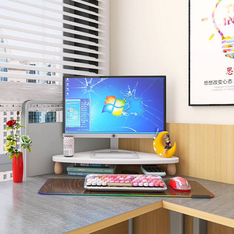 三角形电脑增高架办公桌工位转角显示器桌面置物架屏幕加高架白色