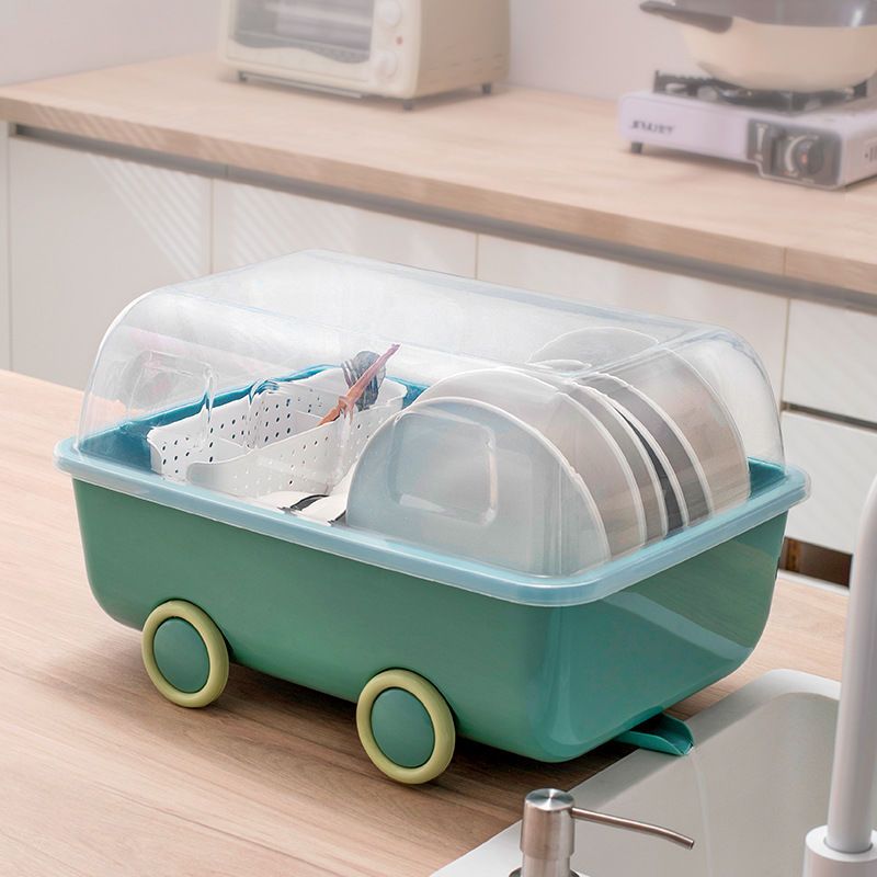 厨房沥水碗碟碗收纳篮塑料储物沥水置物架带盖小汽车碗柜组合