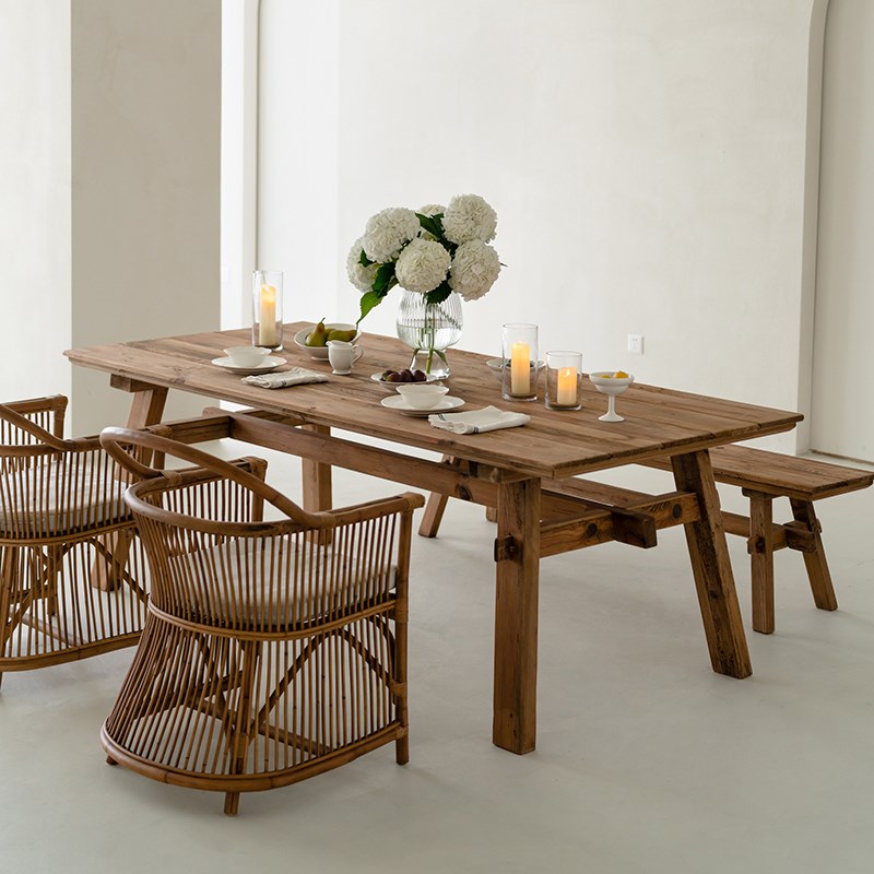 润家家居复古实木餐桌椅组合民宿原木大桌侘寂风老松W木花艺操作