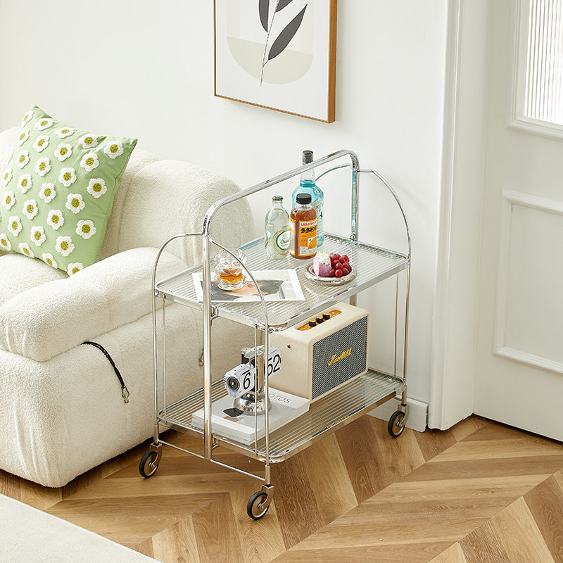 中古风玻璃小推车网红ins客厅沙发边几小茶几移动餐车折叠置物架