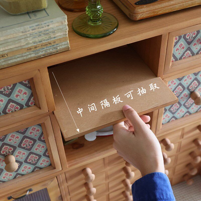 叁杉家居办公书桌整理书架木质蘑菇抽屉收纳盒法式复古桌面置物架