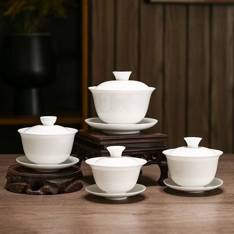 潮州骨瓷盖碗超薄功夫茶具透薄胎凤凰单丛茶专用陶瓷三才盖碗套装