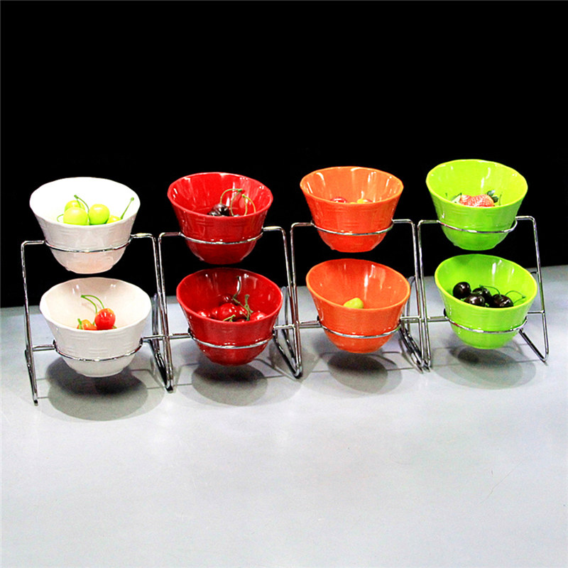 三层食物自助餐台餐厅器皿火锅店商用调料蘸料斜口展示架子碗缸盒