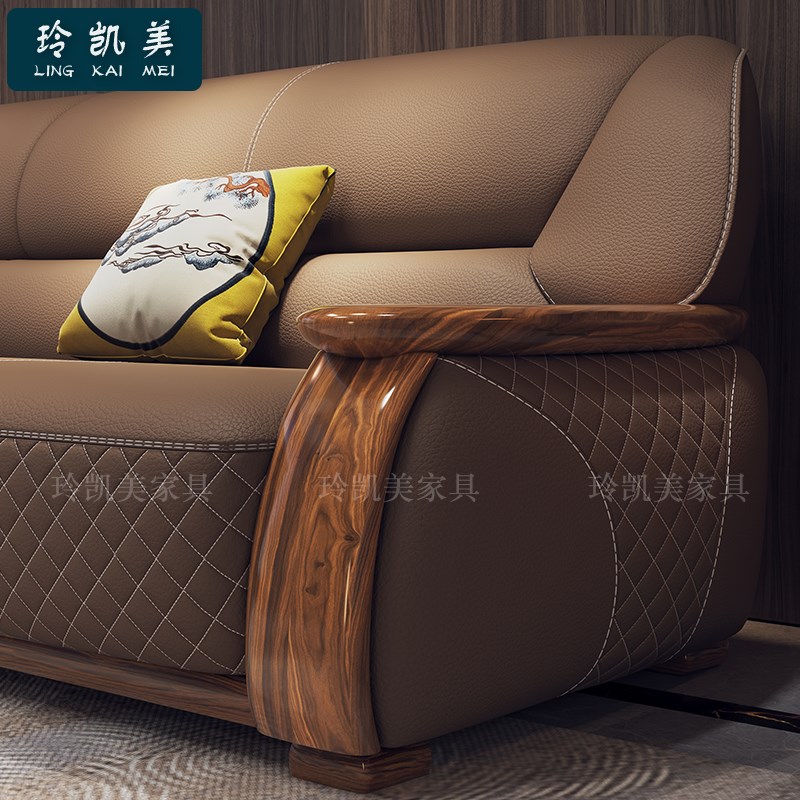 乌金木沙发欧式头层牛皮别墅客厅现代简约L家用实木新中式真皮沙