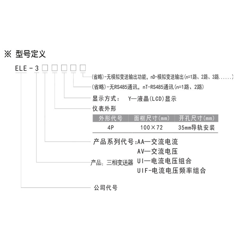 伊莱科ELE-3AA/AV三相交流电流/电压变送器 4-20mA输出数显电表