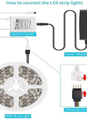 5050Led柔性带灯12V5M300led+44键RGB灯条遥控器电源适配器可调光