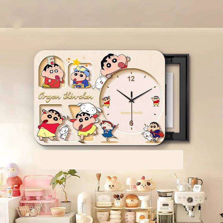 蜡笔小新电表箱装饰画带钟表免打孔遮挡配电箱强电箱盖板时钟挂画