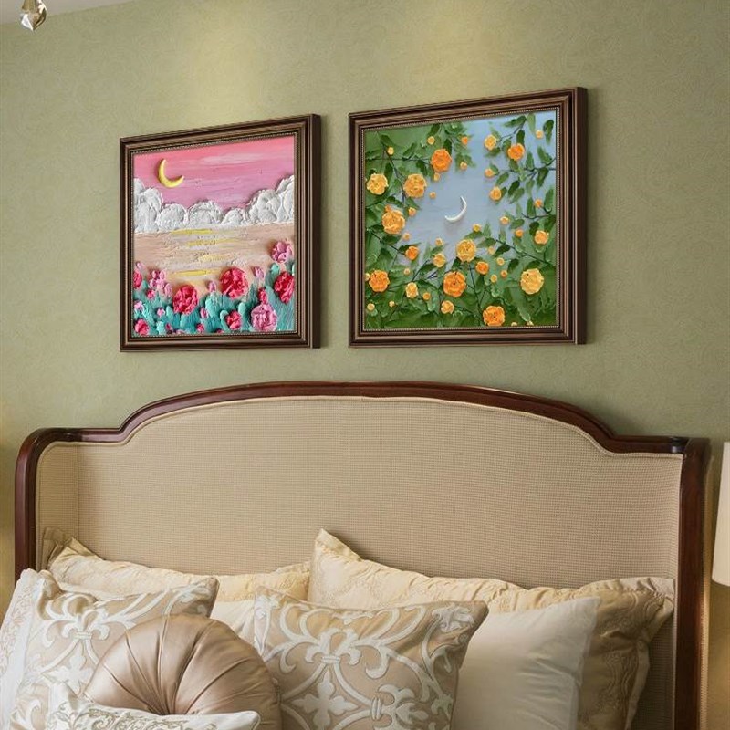 花卉肌理画主卧床头挂画系儿童房装饰画美式房间艺术风景油画图片