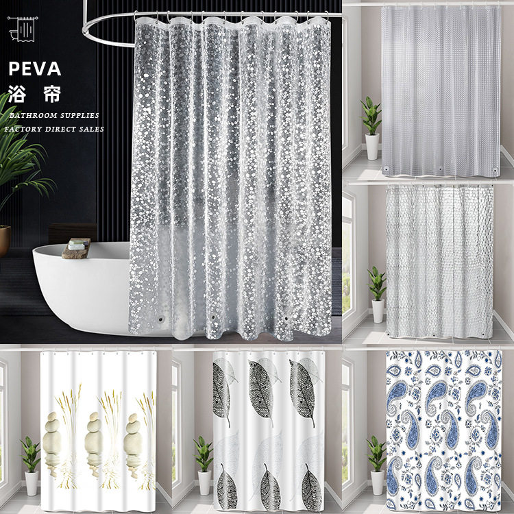 现货跨境3D印花PEVA浴帘加厚防水防霉浴室卫生间洗澡隔断送挂钩