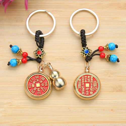 礼品热卖真铜葫芦钥匙扣挂件黄铜五帝钱铜钱汽车钥匙挂件