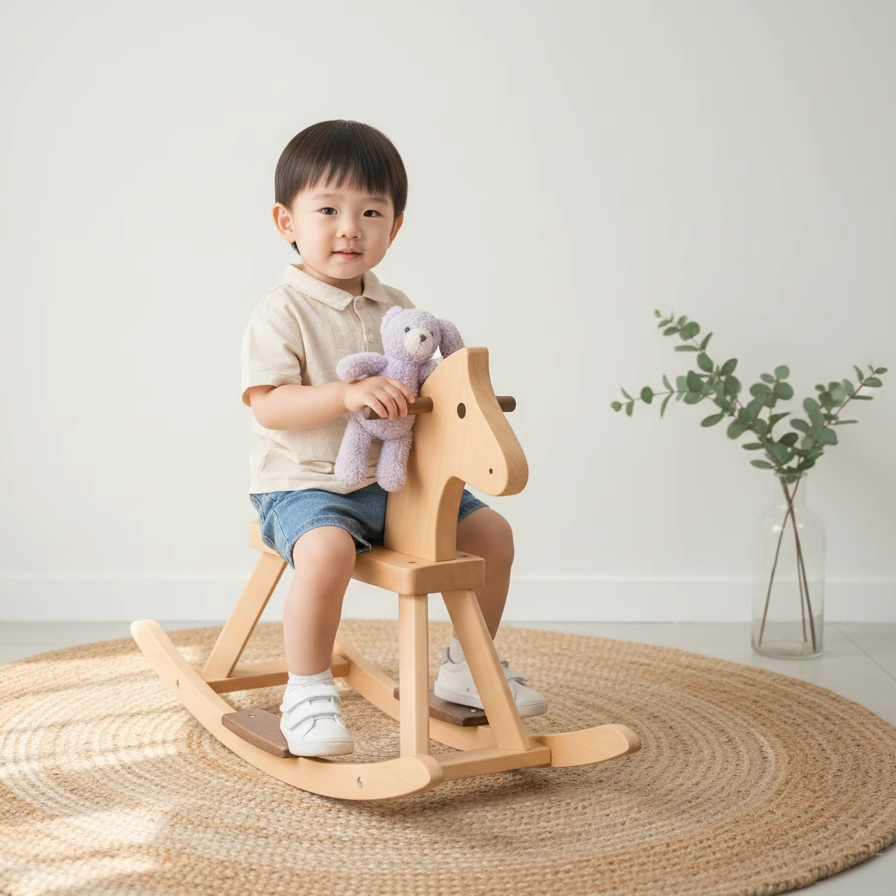儿童小木马婴儿大人摇摇马宝宝周岁生日礼物小孩客厅玩具木质摆件