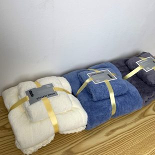 三两件入 色珊瑚绒腻 家用感细浴巾毛巾加大加厚手