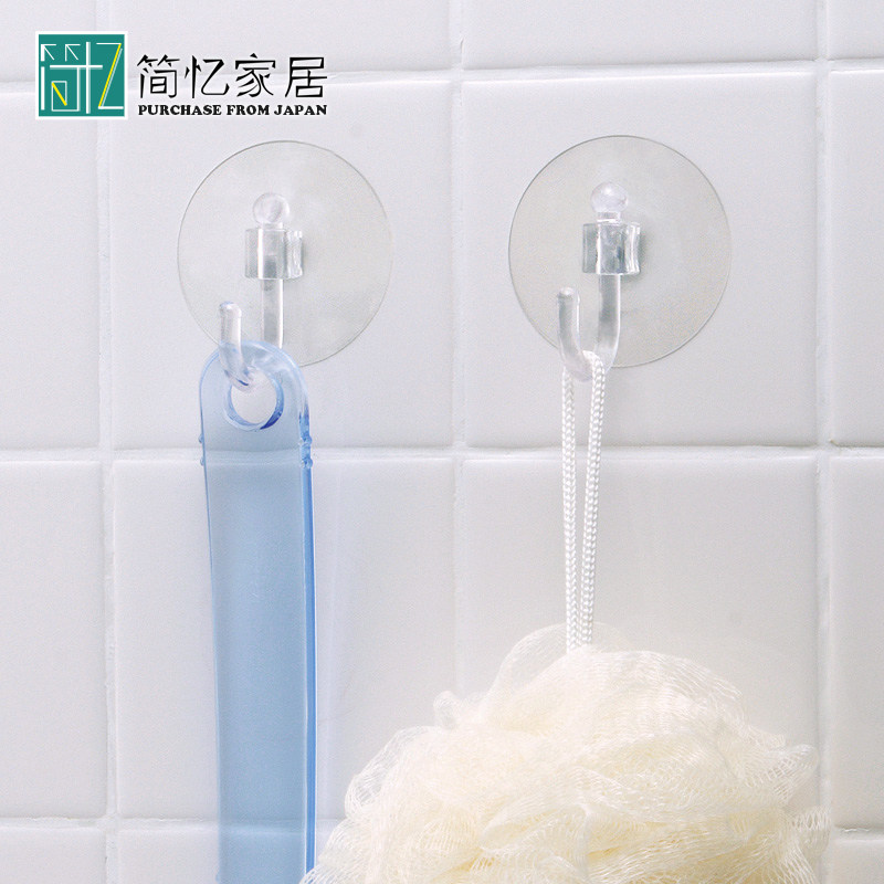 日本LEC强力无痕透明吸盘挂钩 厨房卫生间吸壁挂钩2只装 强力挂钩