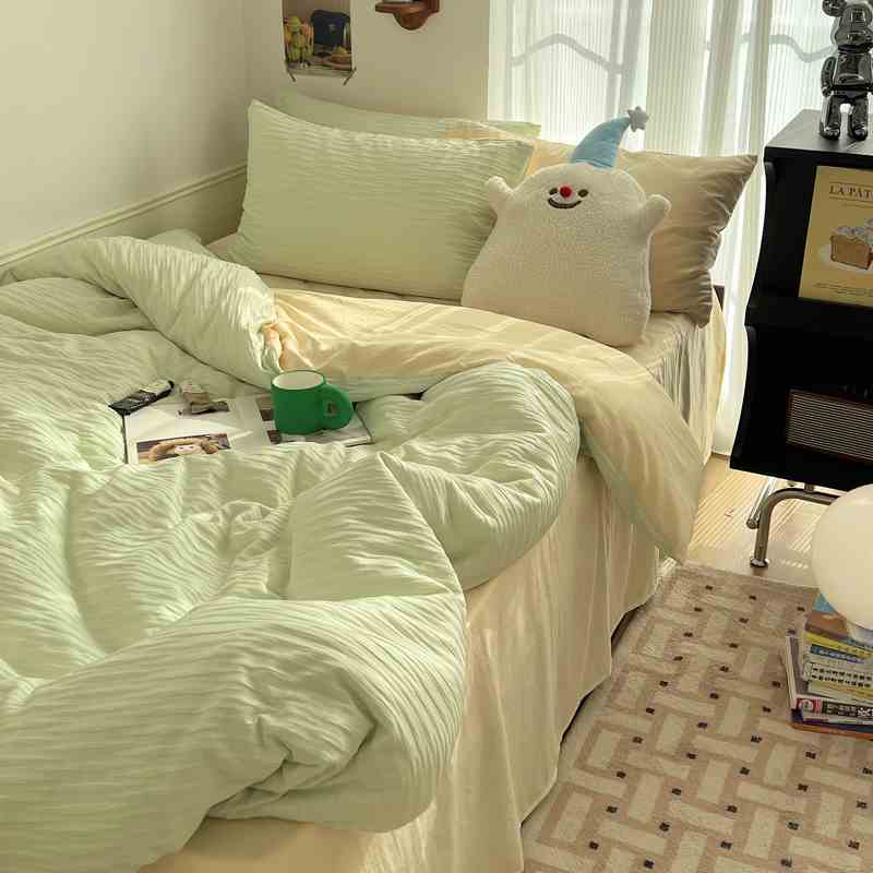 *月亮睡了*ins简约款混搭皱皱纱四件套宿舍床单被套卧室床上用品
