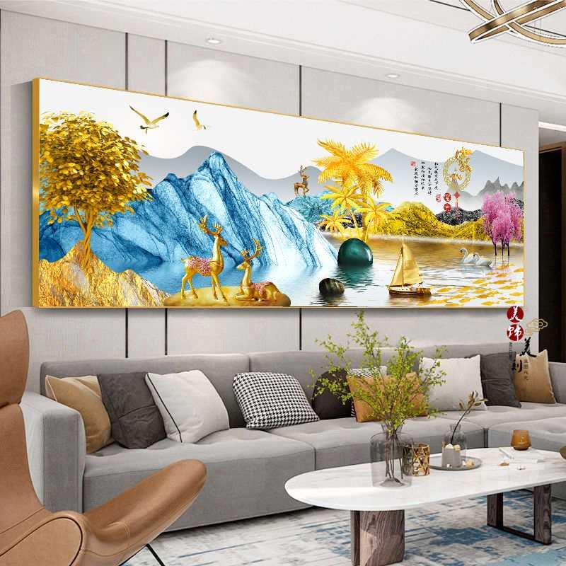 客厅装饰画轻奢麋鹿沙发背景墙壁画卧室餐厅挂画大气晶瓷家和壁画图片