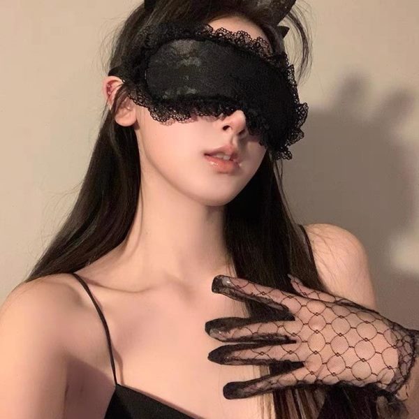 化妆舞会半脸调禁欲系蒙遮黑色蕾丝眼罩条女丝带眼情面具眼眼纱布