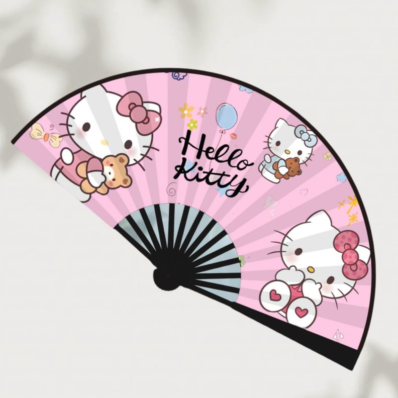 kitty手摇kt绢扇扇礼物女8寸折叠案图竹扇子折扇双面布Hello嗨喽