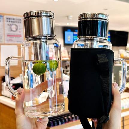 大容量男士新款2024高子水杯家用茶水分离泡茶杯硼硅玻璃杯带把手