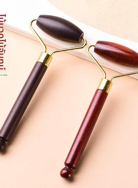 檀木脸部滚轮按摩器美容棒眼部面部黑紫檀木质手动推提拉紧致神器