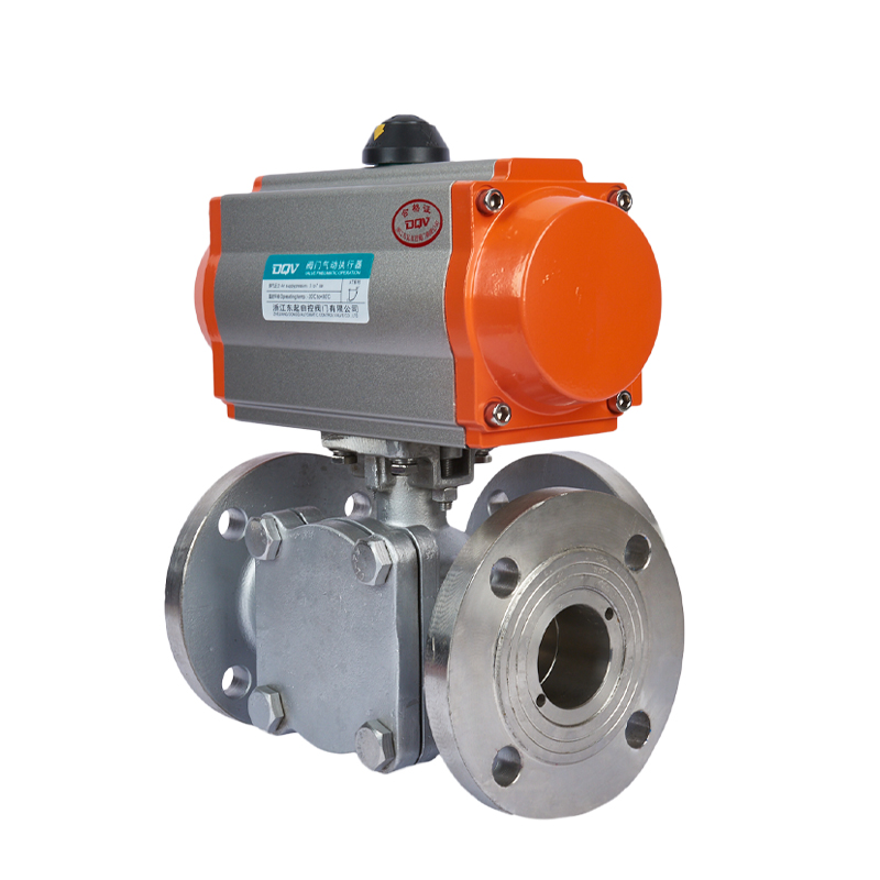 气动三通法兰球阀 Q644F-16P不锈钢气动三通阀T型 dn15 20 25 32