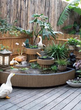 高档匠心坊户外鱼缸池造景台花园布阳置庭流水鱼假山院景观露台摆