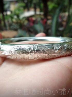高档纯复手工古法999足传银手镯纯银 龙凤祥呈闭口古银饰承实心镯