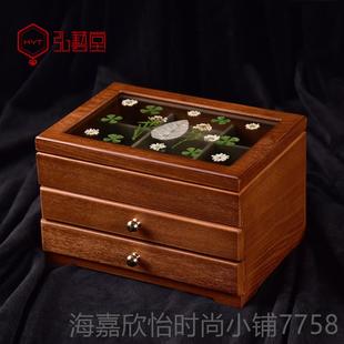 正品弘艺堂木质首饰欧盒式珠宝中盒手饰品项链收纳盒大容复量古式