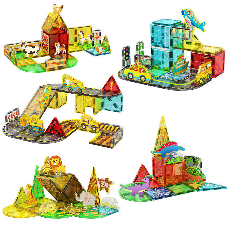 跨境彩窗磁力片工程车吊车场景强磁儿童益智拼装磁力积木玩具,玩具/童车/益智/积木/模型,磁力片/磁性棒/磁性积木,淘宝优惠券,粉丝福利购,淘宝优惠卷