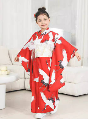 日本和服儿童女5-12岁小孩女孩红色和服正装新品演出服振袖套装