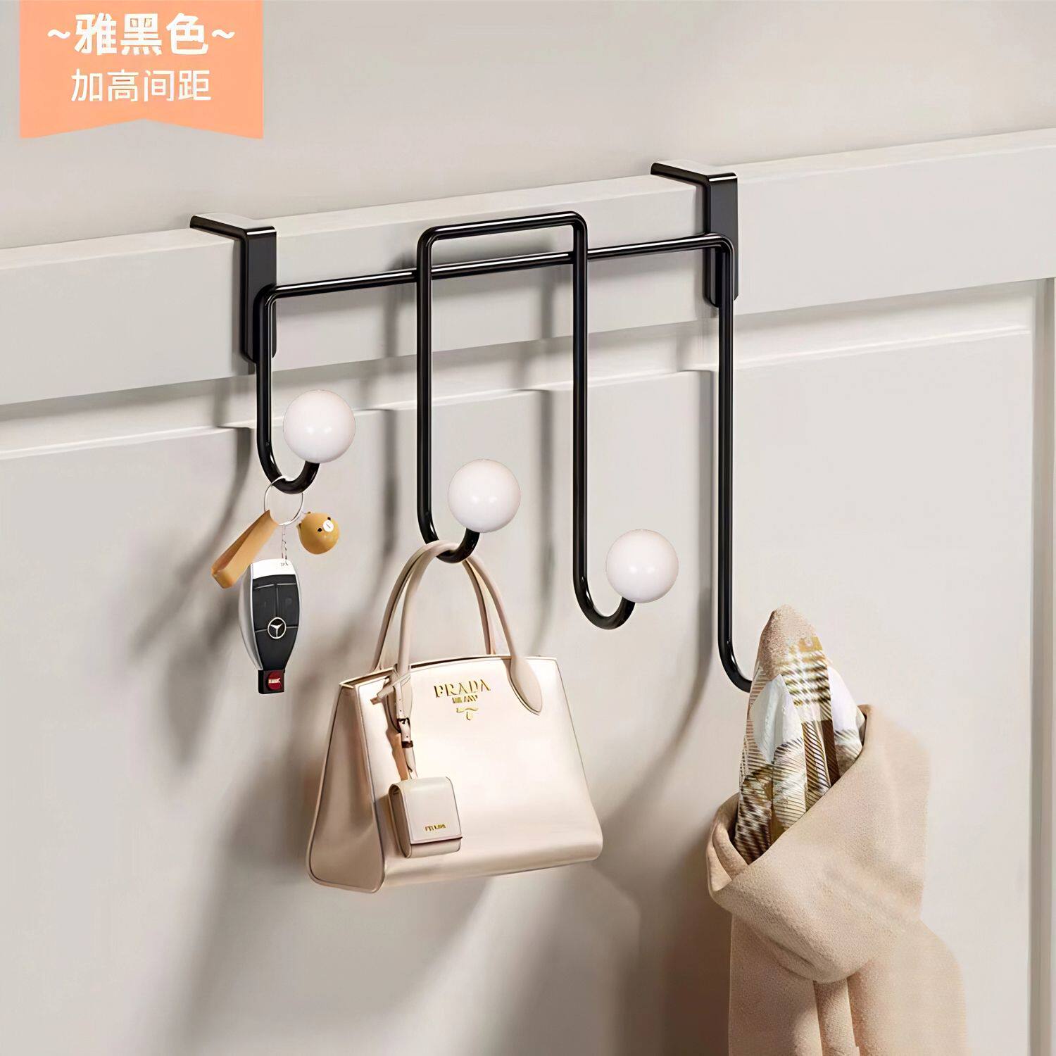 免打孔铁艺门后挂钩宿舍卧室挂衣服包包房间衣帽收纳置物架子
