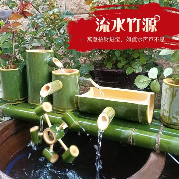 流水法竹子流水器古过滤家用石槽鱼缸循环户外养鱼庭院摆件过滤器