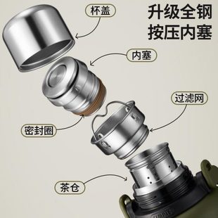 背带运动不锈钢水杯水壶旅行茶壶 L大容量保温杯316户外泡茶杯日式