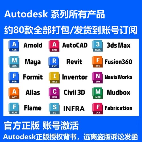 Autodesk正版软件全家桶激活cad Revit 3dsmax maya civil alias