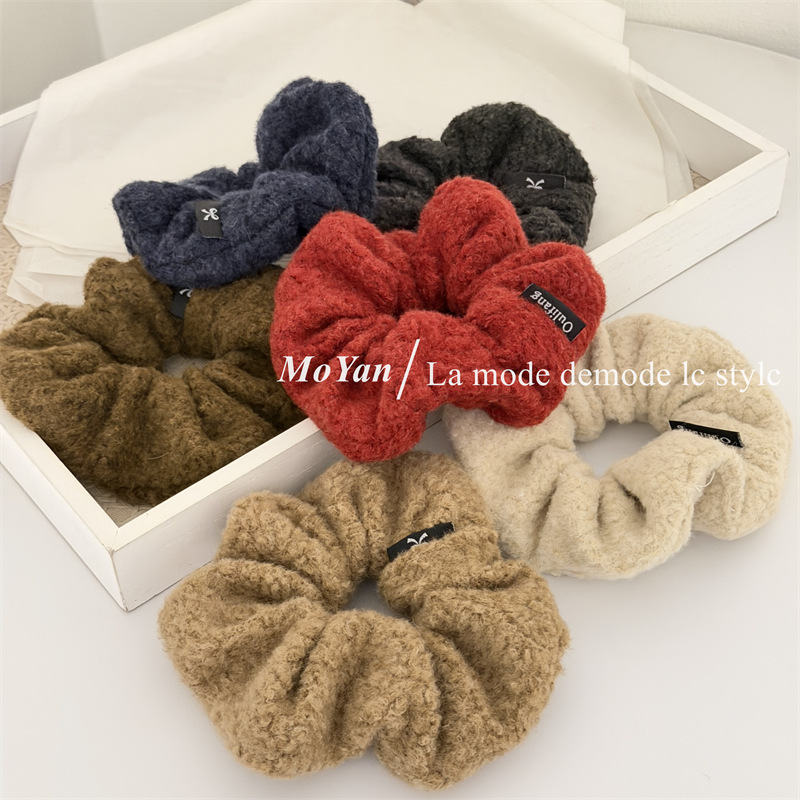 韩系复古毛绒大肠发圈秋冬羊羔毛发绳小众百搭马尾头绳气质绑头花