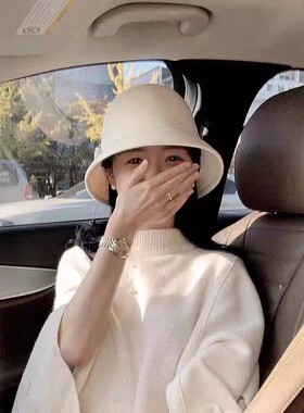 侧面cm赫本风羊毛呢渔夫帽女款法式复古秋冬礼帽盆帽千金白色帽子