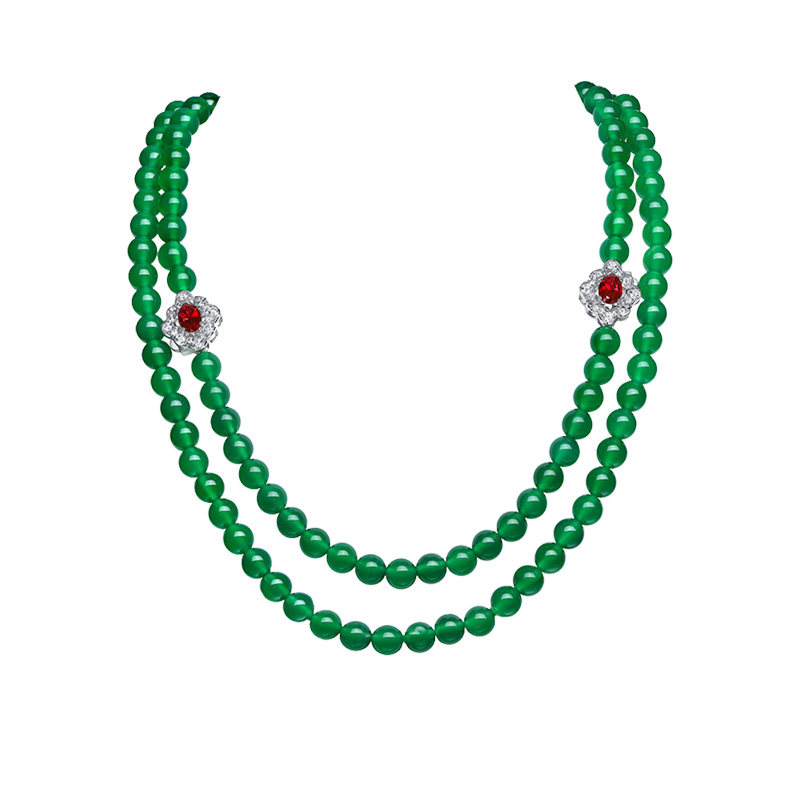 AILEQ新中式国风满帝绿串佛珠项链奢华典雅叠戴款玉髓妈妈长链k