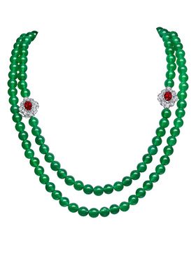 AILEQ新中式国风满帝绿串佛珠项链奢华典雅叠戴款玉髓妈妈长链k20