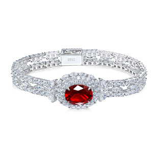 AILEQ 925银手链镶人造宝石鸽血红色气质设计师女满钻百搭手链k5