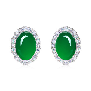 AILEQ 925银镶天然玉髓玛瑙巨无霸大鸽子蛋面女主耳钉气质耳饰K10