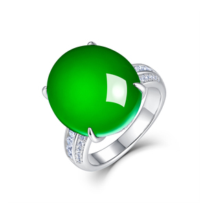 AILEQ925银天然玉髓满绿阖家蛋面欧若风戒指时尚 饰品 珠宝明星同款