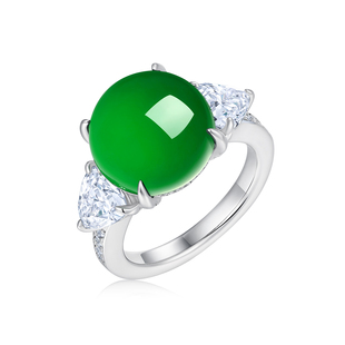 饰品 珠宝明星同款 AILEQ 925银天然玉髓满绿三角钻蛋面戒指时尚