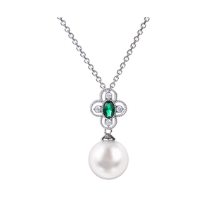 AILEQ 吊坠礼物镶高碳钻简约绿宝高端项链 吊坠925银人造珍珠珠款