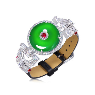 AILEQ宫廷风纯银手链天然玉髓轻奢新中式 帝王绿平安扣手链腕带k12