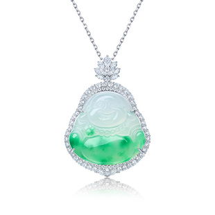 AILEQ晴水飘花大佛公水沫子时尚 笑面佛处理石英岩玉高冰种吊坠k30