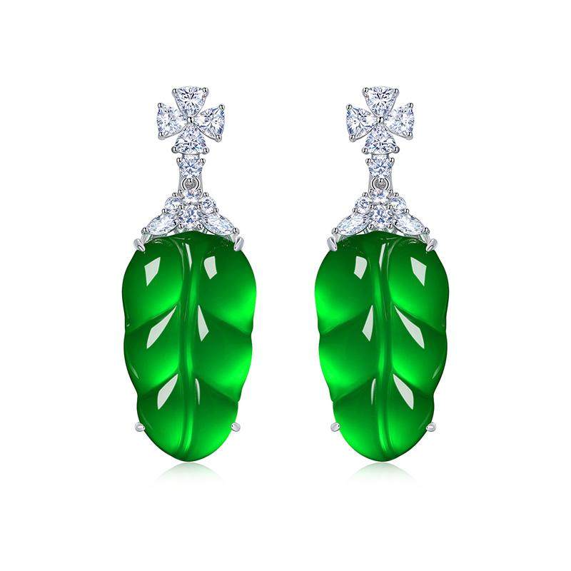 AILEQ 925银镶天然玉髓满绿叶子福叶时尚珠宝春夏耳环饰坠玉石K10,珠宝/钻石/翡翠,耳饰,淘宝优惠券,粉丝福利购,淘宝优惠卷