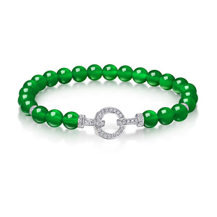 AILEQ纯银天然玉髓满绿新中式 国风小米珠手链蛇年送生日礼物轻奢