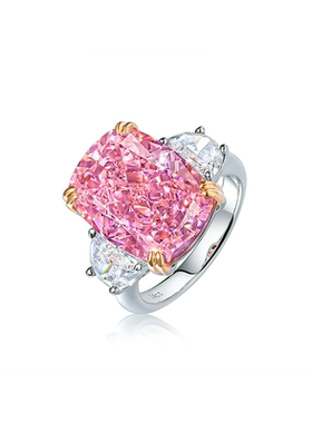 AILEQ纯银合成宝石樱花粉黄气质轻奢4个亿大克拉拍卖会同款戒指女
