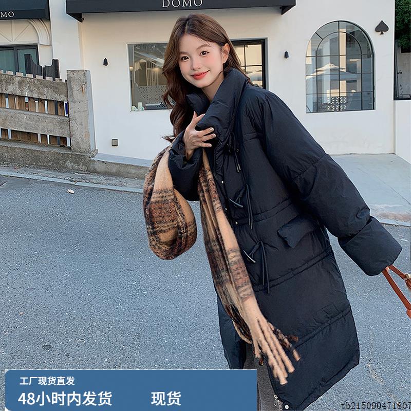 牛角扣羽绒棉服中长款过膝加厚冬季2024年新款情侣中戏棉衣外套