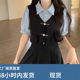 夏季新款女装套装初中生短袖连衣裙大码胖mm微胖收腰学生面试裙子